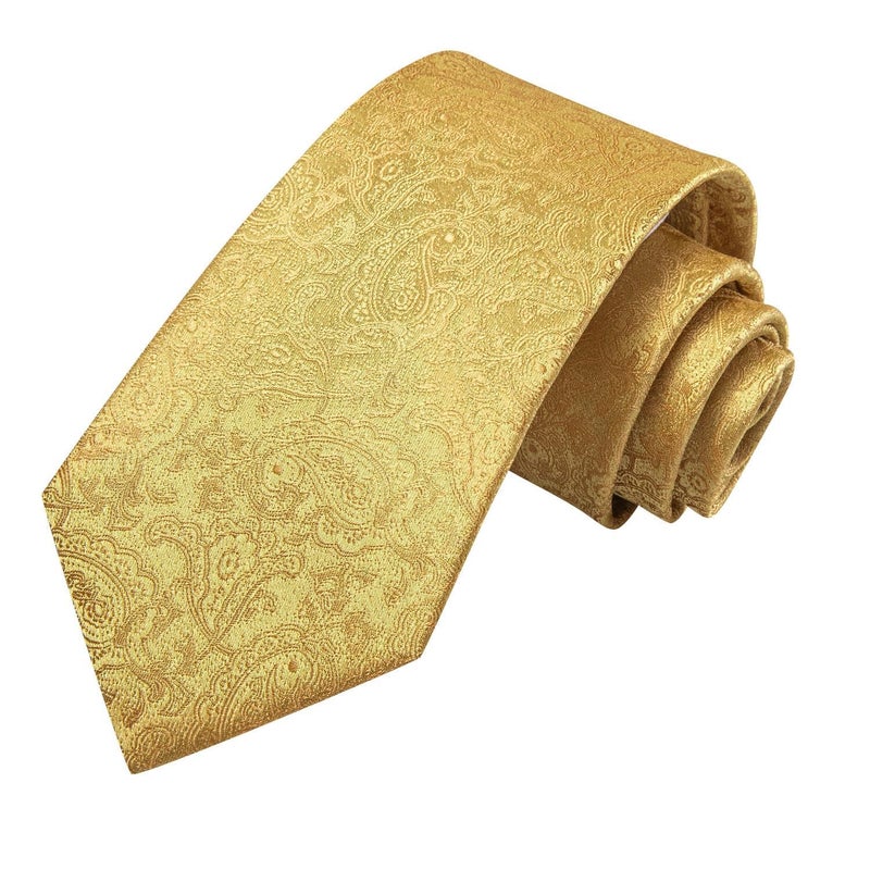 Dubulle Mens Tie and Lapel Pin Gold Paisley Striped Floral Necktie for Men Pocket Square Cufflinks Wedding Party - Image 5